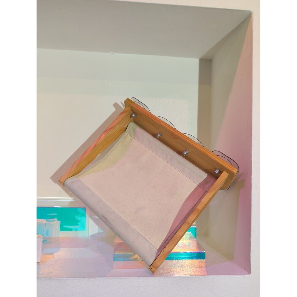Vintage Wooden Wall Hanging Planter Shelf Canvas Sling 6 Cup Suction Display Rac